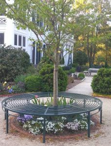 custom 8 foot round bench at the Duke Mansion Charlotte North Carolina  Creative Iron Designs Seating Around Tree, Bench Around Trees, Round Bench, Tree Guards, Duke Mansion, Wrought Iron Bench, Tree Seat, Ideas Jardin, Patio Courtyard