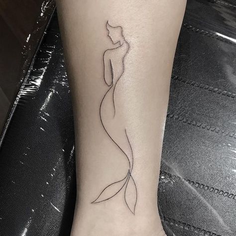 Trendy Lower Leg Tattoo. Outline Mermaid Tattoo, Undine Tattoo, Mermaid Tattoo Outline, Mermaid Line Tattoo, Mermaid Outline, Lower Leg Tattoos, Tattoo Diy, Tattoo Placements, Single Line Tattoo