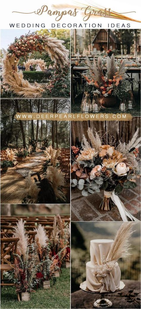 Pampas Grass Wedding Decor, Grass Wedding Decor, Deer Flowers, Bohemian Backyard, Pampas Grass Wedding, Wedding Decoration Ideas, Diy Wedding Backdrop, Pampas Grass Decor, Wedding Decor Ideas