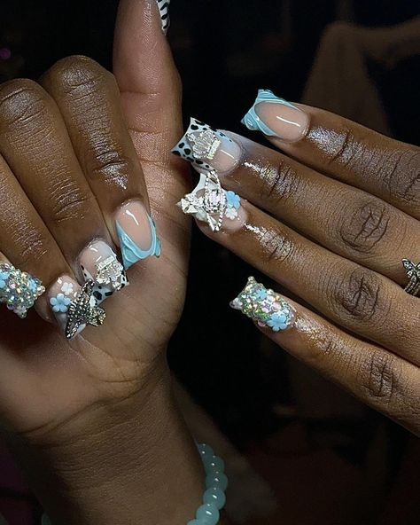 I love freestyles❤️, by the way again as a reminder to my clients, new clients and customers, please remember to read my policy and prices and for any questions feel free to reach out via dm or via text, thank you all 💕💕 - - - - - #ducknails #exotic #exoticnails #extra #shortnails #content#contentcreator #nailsnailsnails #nails#nailtech #nailtech #bostonnailtech #nailinspo #exoticnails #explorepage✨ #boston Planet Charm Nails Acrylic, Frenchie Freestyle Nails, Nails With Butterflies Charm, Short Frenchies With Charms, Butterfly Nail Charm Nails, Cute Short Nails, Duck Nails, New Clients, Exotic Nails