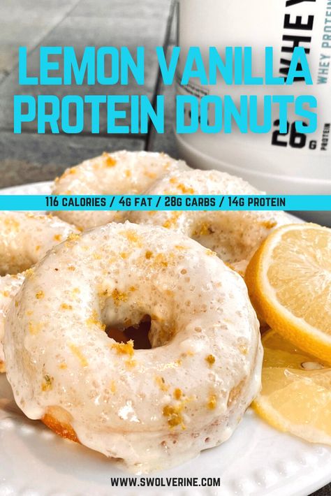 Macro Friendly Baking Recipes, Protein Lemon Cake, Vanilla Protein Donut Recipe, Macro Friendly Donut Recipe, Recipes Using Vanilla Protein Powder, Carnivore Deserts, Vanilla Protein Powder Recipes, Vanilla Protein Recipes, Protein Donut Recipe