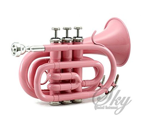 Sky Band Approved Brass Bb Pocket Trumpet with Case, Cloth, Gloves and Valve Oil, Guarantee Top Quality Sound (pink) *** Click image for more details. Pocket Trumpet, Sky Music, Pink Music, Instruments Art, Trumpet Players, Brass Instruments, Desired Reality, Lavender Nails, Really Cute Nails