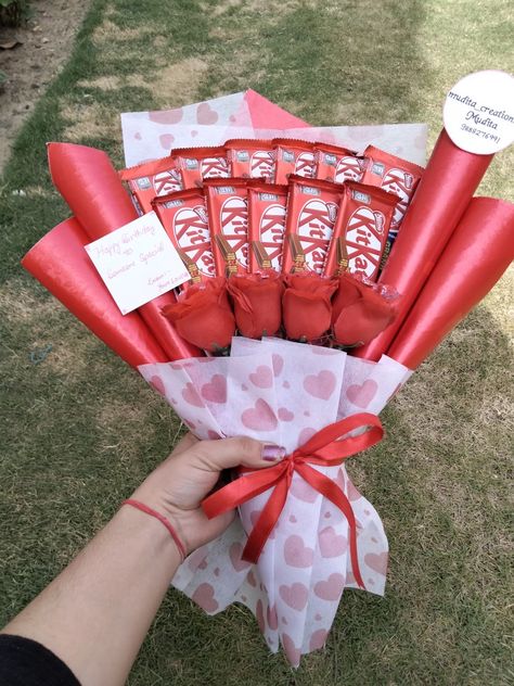 DM for more details and order 😋 #gifts #birthday #anniversary #handmade #chocolatebouquet #bouquet Photo Bouquet Handmade, Kitkat Bouquet, Snack Bouquet, Food Bouquet, Chocolate Bouquet Diy, Photo Bouquet, Handmade Bouquets, Happy Birthday Photos, Gift Bouquet