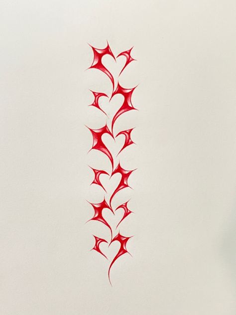 Red Tattoo Drawings, Red Star Tattoo Design, Red Stencil Tattoo, Spine Heart Tattoo, Silver Ink Tattoo, Inexpensive Tattoo Ideas, Cool Memorial Tattoos, Centepide Tattoo Drawing, Red Tramp Stamp Tattoos