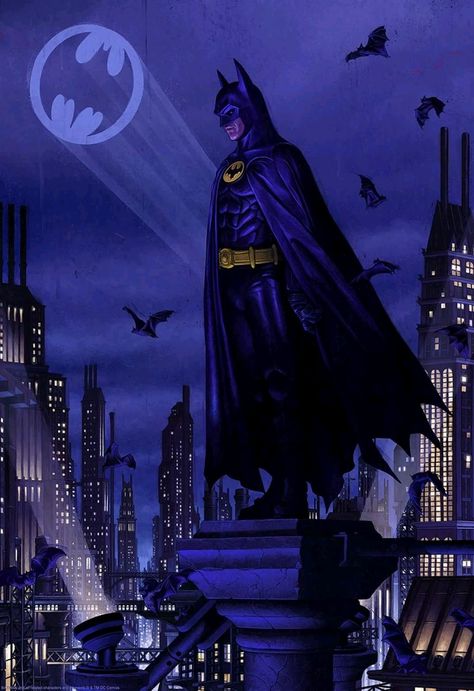 Batman (1989) Batman Movie Posters, Tim Burton Batman, Batman Painting, Michael Keaton Batman, Keaton Batman, Batman Statue, Batman 1989, Batman Film, Batman Tattoo