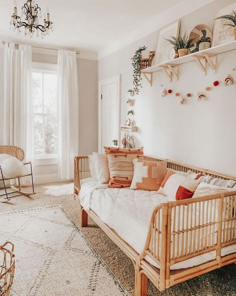 90 of the Most Sought after Boho Bedroom Decor on Instagram this Month Daybed Room, Boho Kids Room, Rattan Daybed, Toddler Girl Room, Toddler Bedrooms, Boho Bedroom Decor, Dreamy Bedrooms, Big Girl Rooms, Toddler Room