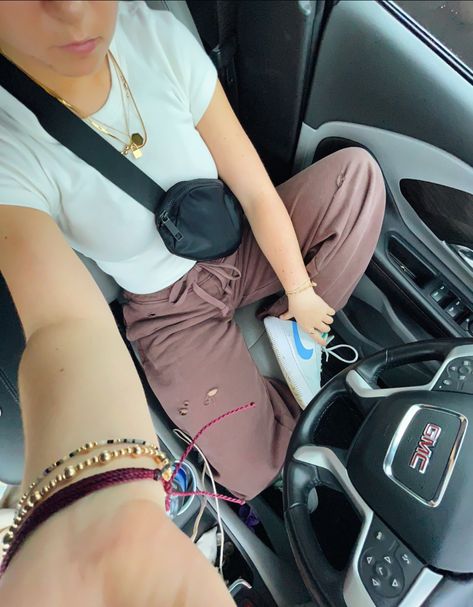 #comfy #casual #fashion #outfit #outfitideas #aerie #brandymelville #enewton #puravida #car #aesthetic #vsco #ltkunder50 #liketkit Buying A New Car Outfit, Comfy Driving Outfits, Cute Car Ride Outfits, Comfy Car Ride Outfit, Road Trip Outfit Summer Casual Comfy Car, Aerie Waffle Pants, Car Ride Outfit, Comfy Car, Brown Pants Outfit