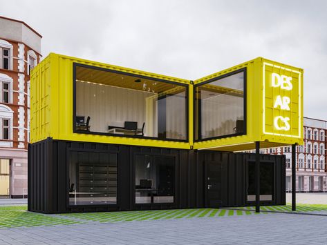 Office of shipping containers on Behance Container Space Design, Cargo Container Office, Container Office Design Ideas, Container Office Ideas, Shipping Container Office Ideas, Container Shop Design, Container Office Design, Container Interior, Office Container