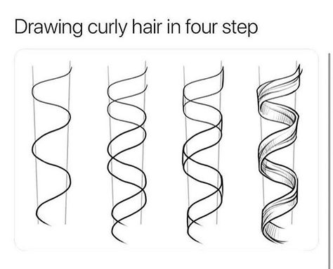 How To Draw Curls Step By Step, Edges Drawing Hair, How To Draw Hair Step By Step, How To Draw Curly Hair, Curls Drawing, Drawing Curls, How To Draw Curls, Hair Sketching, Safe Drawing