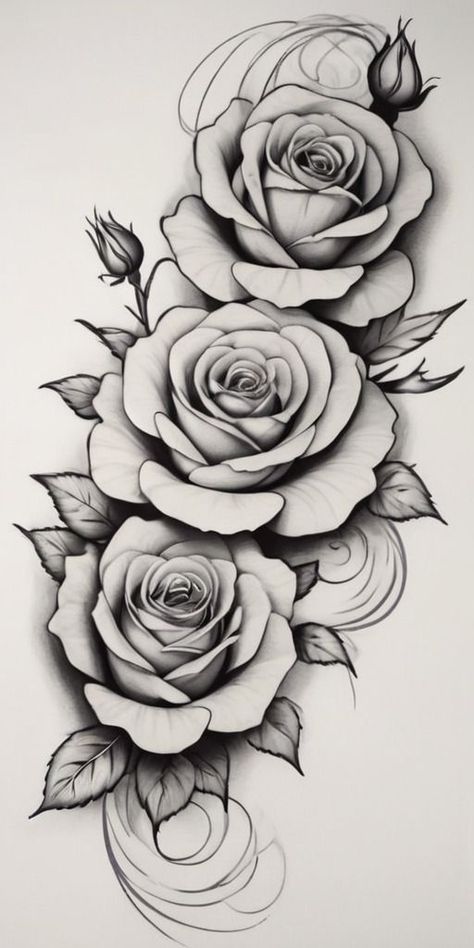 ROSES TATTOO DESIGN A La Folie Tattoo, Fineline Rose Tattoo Design, Rose Floral Tattoo Design, Roses Tattoo Stencil, Floral Mandala Tattoo Design, Red Rose Tattoo Design, Red Roses Tattoo, Rose Chest Tattoo, Rosen Tattoo Frau