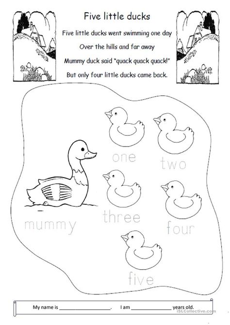 Tracing Kindergarten, Prek Worksheets, Duck Coloring Pages, Five Little Ducks, Duck Crafts, Nursery Rhymes Activities, Printable Star, Preschool Colors, Counting Worksheets