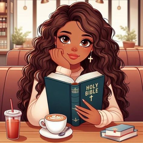 Bible Profile Picture, Animated Christian Wallpaper, Christian Wallpaper Cartoon, Christian Girl Pfp, Black Christian Woman Aesthetic Wallpaper, Jesus And Girl Wallpaper, Christian Animation, Jesus Love Images, Reading Bible