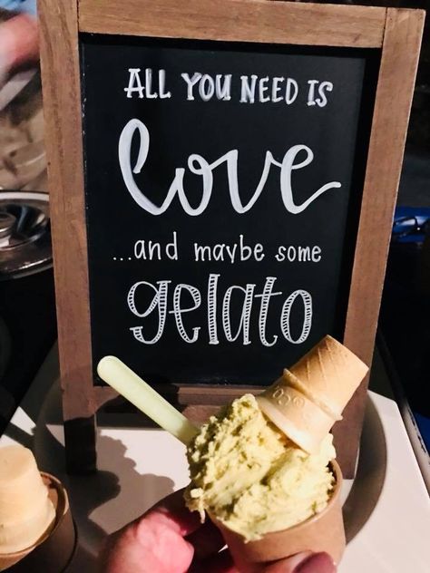 All you need is love & gelato Love And Gelato Quotes, Gelato Quotes, Hearts Day Quotes, Gelato Vs Ice Cream, Cream Quotes, Wedding Reception Food Buffet, Love Gelato, Ice Cream Quotes, Truck Wedding