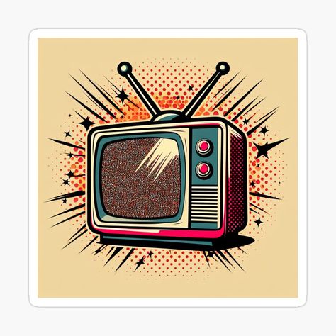 Get my art printed on awesome products. Support me at Redbubble #RBandME: https://www.redbubble.com/i/sticker/Retro-TV-Pop-Art-Style-by-artofuniverse/163776940.EJUG5?asc=u Retro Tv Graphic Design, Vintage Tv Drawing, Retro Tv Illustration, Tv Illustration, Tv Static, School Tv, Sticker Retro, Simple Pop, Editorial Design Layout