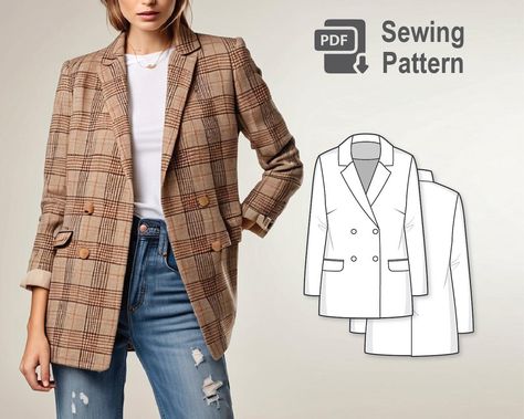 This pattern is in the WHOLE SHOP BUNDLE with over 100 sewing patterns and a lifetime access to all future releases. Check out the link below and expand your sewing collection with a great deal: https://www.etsy.com/de-en/listing/1773934837/sewing-pattern-bundle-pdf-whole-shop?ref=listings_manager_table ----------------------------------------------------------------------------- PRODUCT DESCRIPTION: PDF sewing pattern of a classic women's double breasted lined blazer. The sewing pattern in all Free Blazer Pattern, Blazer Patterns For Women Sewing, Blazer Sewing Pattern, Blazer Sewing, Flare Pants Pattern, Couture Blazer, Wide Leg Pants Pattern, Manager Table, Trouser Pattern