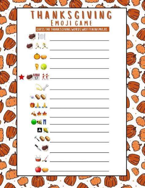 thanksgiving emoji game free printable Thanksgiving Free Printable Games, Thanksgiving Games For Kids Free Printables, Thanksgiving Pictionary Free Printable, Free Thanksgiving Game, Thanksgiving Charades Printable, Gobble Card Game, Free Thanksgiving Printables For Adults, Thanksgiving Word Scramble Free Printable, Thanksgiving Game Printable