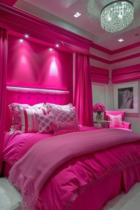 Hot Pink Bedroom Ideas, Hot Pink Bedroom, Hot Pink Furniture, Hot Pink Room, Hot Pink Bedrooms, Beautiful Dorm Room, Comfortable Bedroom Decor, Pink Bedroom Ideas, Girly Apartment Decor