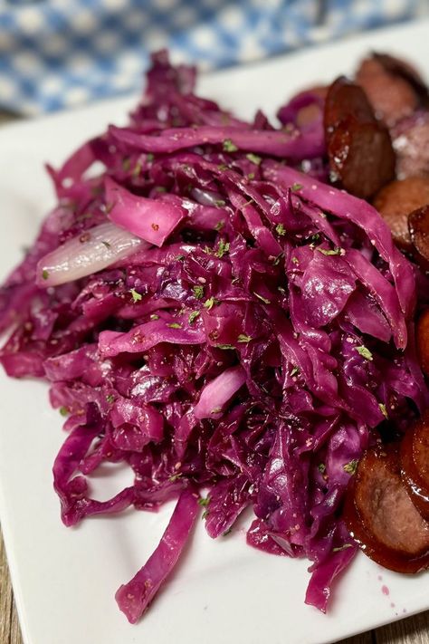 Sauteed Red Cabbage Red Cabbage German Style, Sautéed Red Cabbage, Sauteed Red Cabbage Recipes, Fried Red Cabbage, Sweet And Sour Red Cabbage, Sauteed Red Cabbage, German Red Cabbage, Red Cabbage With Apples, Red Cabbage Recipes