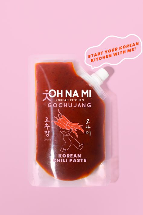 Gochujang Oh Na Mi Tteokbokki Packaging, Chili Oil Packaging, Korean Food Packaging, Homemade Tteokbokki, Kimchi Logo, Mayak Eggs, Bbq Meats, Korean Chili, Korean Chili Paste