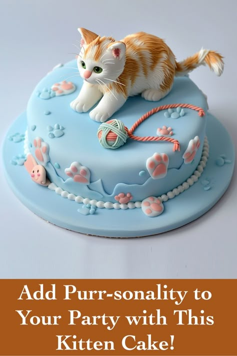 Playful Kitten Cake Idea: Perfect for Cat Lovers and Pet-Themed Parties Birthday Cake Cat Theme, Cat Cake Designs Birthday, Cat Themed Birthday Cake, Cat Cakes Birthday, Kitten Cake, 11 Birthday, Cat Lover Birthday, Animal Birthday Cakes, Yarn Making