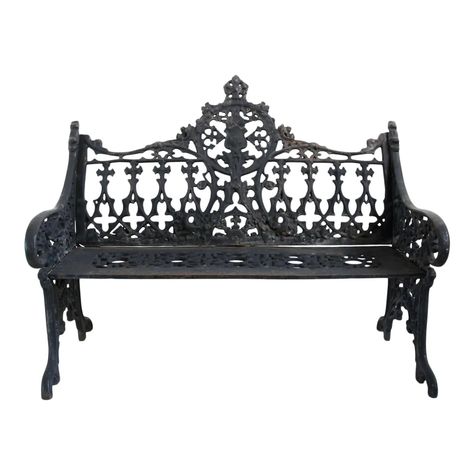 French Cast Iron Garden Bench | Chairish Wrought Iron Headboard, Short Bench, Cast Iron Garden Bench, Cast Iron Bench, French Bench, Merry Widow, Outdoor Benches, Iron Bench, Metal Bench