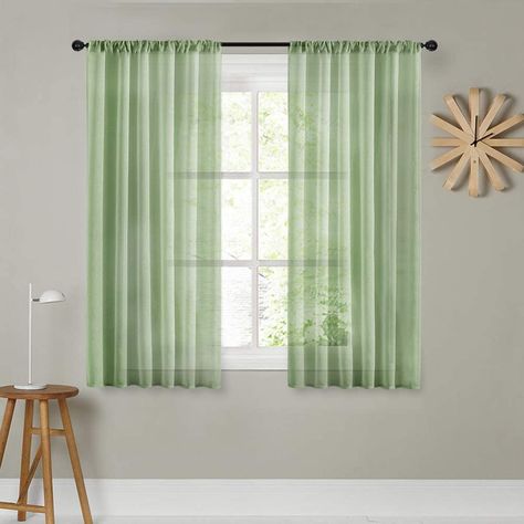 Curtain Sheers, Green Kitchen Curtains, Curtain Panels Living Room, Light Filtering Window Treatments, Sheers Curtains Living Room, Half Window Curtains, Green Sheer Curtains, Farmhouse Style Curtains, Window Bedroom