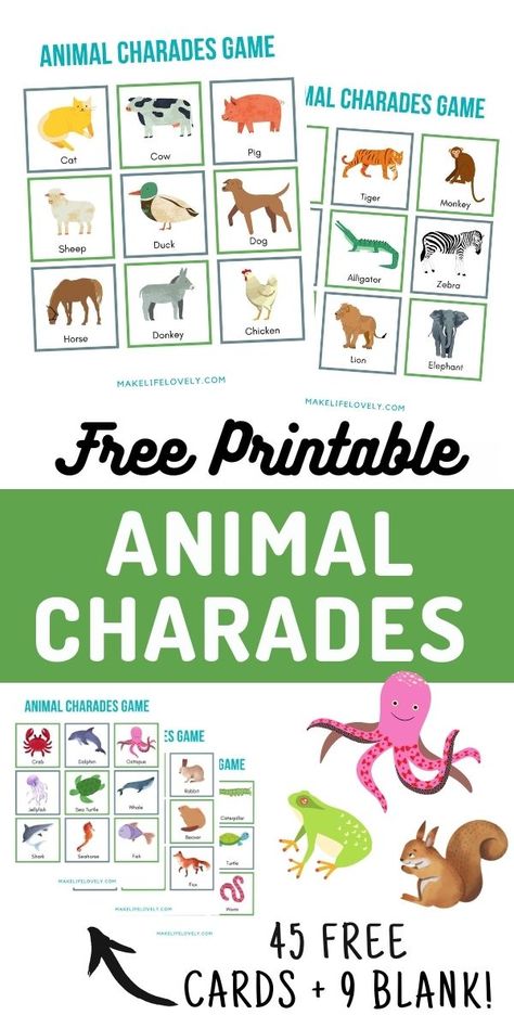 Animal Charades, Printable Animal Pictures, Animal Party Games, Charades For Kids, Animal Pictures For Kids, Charades Cards, Zoo Activities, Animal Activities For Kids, Toddler Pictures