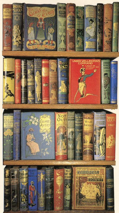 Late 19th-early 20th century children's books in the Bodleian Library, University of Oxford - what a lovely assortment! Books Shelves, Lots Of Books, Illustration Art Nouveau, Michel De Montaigne, Vintage Book Covers, Adored Vintage, Beautiful Book Covers, Up Book, Children's Literature