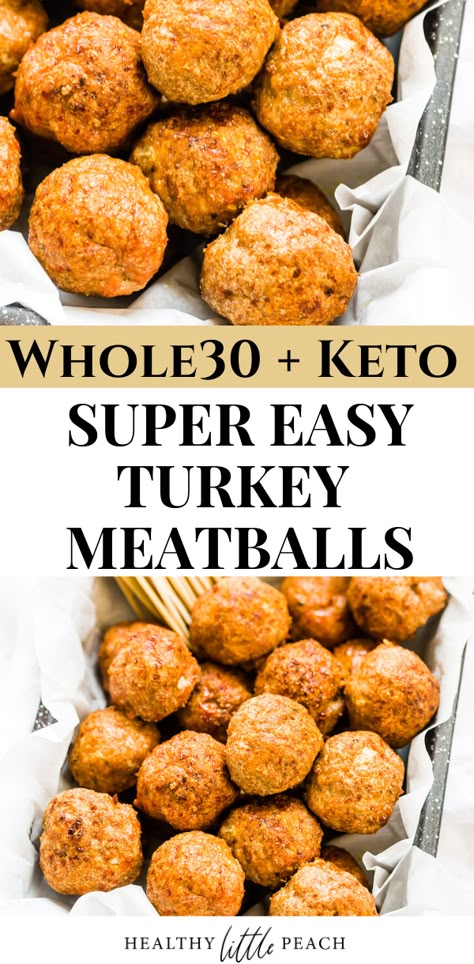 · These all purpose turkey meatballs are perfect for a light weeknight dinner, an amazing snack, or even us for your weekly meal prep recipe. These are Paleo, Keto, Whole30, and Gluten Free. #keto #ketomeatballs #turkeymeatballs #whole30recipes #whole30meatballs #meatballs Macro Dinner, Paleo Entrees, Macro Meal Prep, Keto Meats, Meatballs Healthy, Easy Turkey Meatballs, Healthy Little Peach, Turkey Meatballs Healthy, The Perfect Turkey