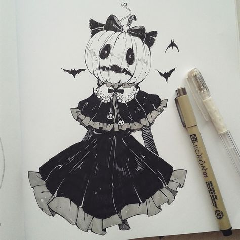 ｃ❍̧ｖｅｎｋａ☥̧ Halloween Drawings, Ink Drawings, Arte Inspo, Creepy Art, 판타지 아트, A Drawing, A Pumpkin, Halloween Art, Ink Art