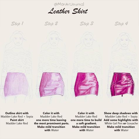 Hey there! New tutorial on leather 👇👇👇. . LIKE if you want more such content ❤ . ⚫Leather is a shiny fabric ⚫It has high contrast between… Texture Illustration, Fashion Illustration Tutorial, Fabric Drawing, Fashion Illustrations Techniques, Fashion Drawing Sketches, Fashion Drawing Tutorial, Illustration Techniques, Fashion Illustration Sketches Dresses, Fashion Design Sketchbook