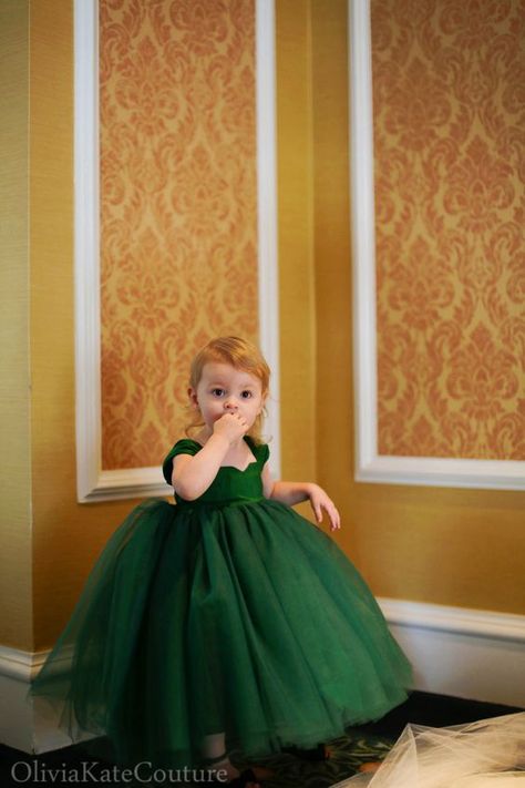 Green Flower Girl Dresses, Mrs Always Right, Long Flower Girl Dresses, Emerald Green Weddings, Green Tulle, Emerald Wedding, Wedding Color Palette, Formal Dresses For Weddings, Green Flower