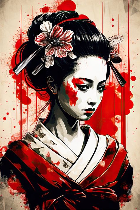 Geisha art Japanese Geisha Drawing, Geisha Drawing, Geisha Tattoos, Geisha Artwork, Art Geisha, Witcher Wallpaper, Geisha Tattoo, Kunst Tattoos, Art Chinois