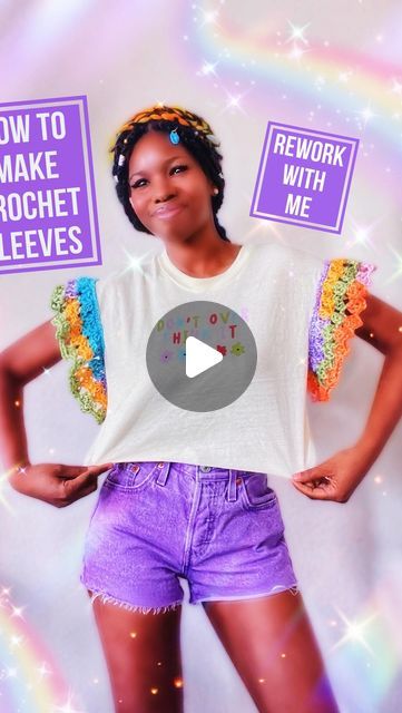 Ashlee Elle. on Instagram: "🌈Making Crochet Sleeves with this Rework With Me 🧶 Sharing 2 of the methods that I like to use, when I create these Dream Duos-T-Shirt & Crochet fusion makes. ✨🧶🪡✂️

✂️Can entirely practice with an old shirt from your closet for the upcycle, to try out which method works best for you. Experiment with it & like the shirt says, “Don’t over think it” & always have Fun creating 💖

✨Extra bits:🪡I like to sew by hand-“Coats & Clark Nylon Monofilament Clear Nylon Thread”
✂️Fiskars (my favorite fabric cutting scissor)
🧶Yarn: Caron “Cinnamon Swirl Cakes” @yarnspirations ✨
.
#crochet #crochetersofinstagram #crochetwithme #upcycle #sustainablefashion #crochetinspiration #rework" Adding Crochet Sleeves To Shirt, Swirl Cakes, Cinnamon Swirl Cake, Shirt Crochet, Crochet Sleeves, Swirl Cake, Cinnamon Swirl, Old Shirts, Crochet Ideas