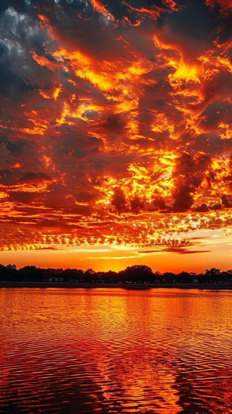 Sunset sky, golden clouds, red and yellow colors, burning cloud patterns over the city of Texas, lake view, real photography, high definition details in the style of real photography. Red And Yellow Background, Golden Clouds, Palm Springs Aesthetic, Sunrise Clouds, Gold Sunset, Golden Sky, Real Photography, Sunset Red, Black Pink Background