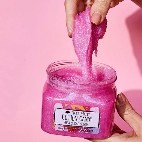 Tree Hut Exfoliating Cotton Candy Shea Sugar Scrub Tree Hut Cotton Candy Scrub, Cotton Candy Tree Hut, Tree Hut Cotton Candy, Cotton Candy Tree, Shea Sugar Scrub, Golden Skin, Candy Tree, Skin Care Items, Tree Hut