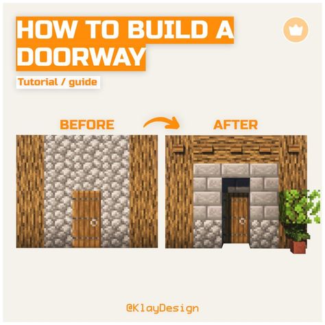 ENTRYWAY TUTORIAL | 👉 This is a preview of the type of Guides you’ll have access with the IG Subscription plan I’ll activate soon! (Infos in my highlights) 🙌 Here I explain to you how to make even the simplest door design look more interesting and cool! 😎 Do you find this useful? Lemme know in the 💬! ——————————————— - 🪴 Follow @klay.design_mc for more! - 💬 Lemme know your thoughts! - 🙌 Complementary Shaders - 🍳 Repost with credits only! ——————————————— #minecraft #minecraftbuild #minecr... Minecraft Door, Minecraft Tips, Minecraft House, Minecraft Stuff, Minecraft Tutorial, Minecraft Building, Minecraft Creations, Minecraft Designs, Building Ideas