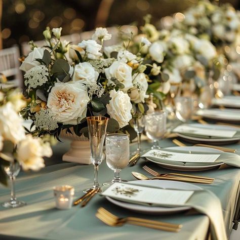 How to Create a Stunning Sage Green Wedding Theme • 333+ Art Images Sage Wedding Reception Decor, Sage Green And Gold Wedding Theme, Sage Green Wedding Theme, Green Wedding Theme, Wedding Theme Color Schemes, Table Setting Ideas, Wedding Themes Summer, Holy Matrimony, Green Themed Wedding