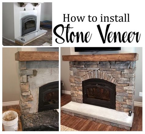 Diy Stone Veneer, Fireplace Refacing, Fireplace Interior Design, Diy Stone Fireplace, Faux Stone Fireplaces, Fireplace Interior, Stone Veneer Fireplace, Fireplace Vent, Fireplace Facing