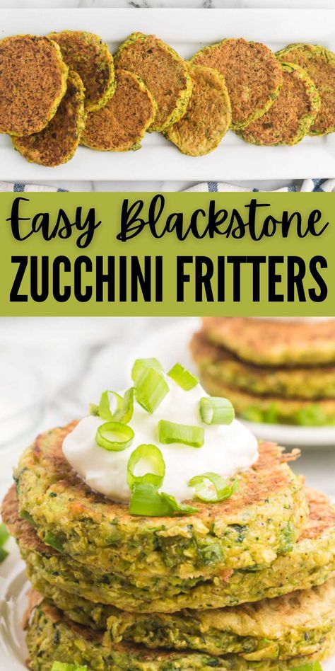 Blackstone Zucchini Fritters - grillonadime.com Zucchini Recipes Blackstone, Blackstone Zucchini Recipes, Zucchini Blackstone, Zucchini On The Blackstone, Fritters Zucchini, Blackstone Ideas, Squash Patties, Grilled Zucchini Recipes, Zucchini Breakfast