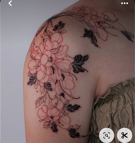 Black Shoulder Tattoo, Feeling Judged, Star Tattoo On Shoulder, Red Flower Tattoos, Obesity Awareness, Shoulder Cap Tattoo, Tattoo Maker, Wicked Tattoos, Flower Tattoo Arm