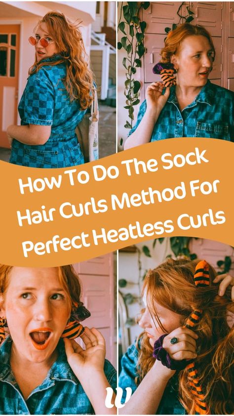 After trying the sock hair curls a few times (and failing the first round) I’ve finally nailed this method down to create perfect heatless curls that last multiple days. In this post I'm sharing my best tips for doing the sock hair curls method for the perfect heatless curls. | heatless curling method | heatless curls | #hair #beautytips Sock Curlers Tutorial, Bathrobe Hair Curls, Socks In Hair Curls, Overnight Sock Curls Tutorial, How To Curl Your Hair Using Socks, Heatless Curls Layered Hair, Diy No Heat Curls Overnight, Fuzzy Socks Heatless Curls, How To Roll Hair With Socks