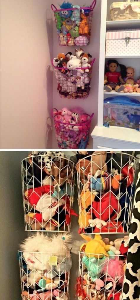 Diy Net For Stuffed Animals, Dollar Tree Stuffed Animal Storage, Diy Stuffy Storage, Ways To Organize Stuffed Animals, Creative Ways To Store Stuffed Animals, Babydoll Organization Ideas, How To Store Stuffed Animals Kids Rooms, How To Organize Stuffed Animals, Hanging Stuffed Animal Storage