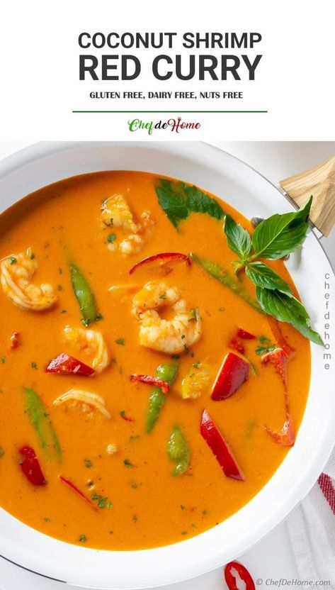 Aromatic Curry Shrimp, creamy with coconut milk and loaded with spicy restaurant-style bold Thai curry flavor. (Ready in minutes for a speedy weeknight dinner.) #shrimp #thai #thaicurry #redcurry #coconutmilk #glutenfree #saucerecipe #seafood #lowcarb #dairyfree #keto #southbeachdietrecipes Red Thai Curry Prawns, Shrimp Panang Curry Recipe, Panang Curry Shrimp, Shrimp With Coconut Milk, Vegetarian Red Curry, Thai Shrimp Curry, Thai Butternut Squash Soup, Red Curry Shrimp, Curry Broth