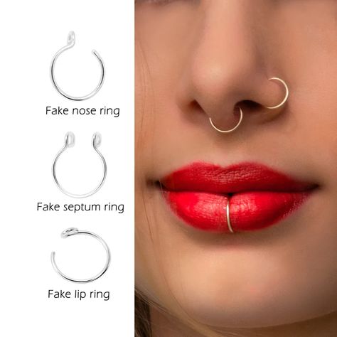 Diy Nose Rings, Petal Crochet, Lip Piercing Ring, Crochet Hoop, Fake Lip Ring, Faux Septum Ring, Faux Nose Ring, Faux Septum, Fake Lips