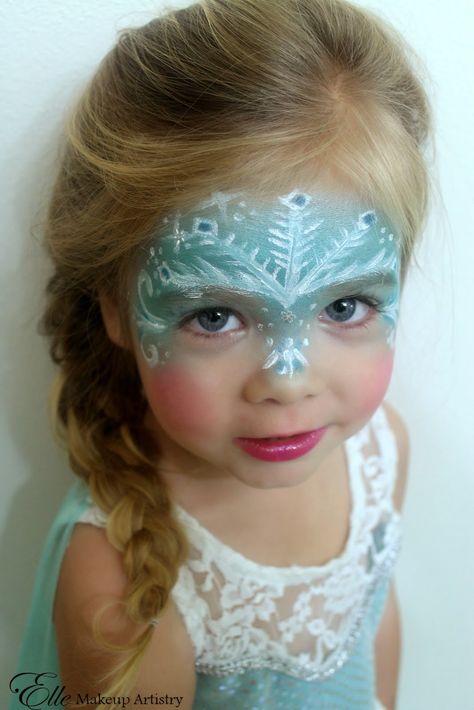 Halloween Makeup and Hair - Disney's Frozen "Elsa" - Snowflakes - Ice Queen - Braid Frozen Face Paint, Elsa Makeup, Frozen Makeup, Christmas Face Painting, Frozen Face, Girl Face Painting, Face Painting Easy, Kids Face Paint, Halloween Makeup Easy