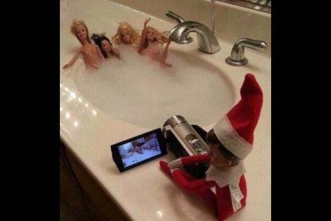 Elf in the tub Christmas Pictures Friends, Bad Elf, Funny Christmas Pictures, Bad Santa, Bad Barbie, An Elf, A Shelf, On The Shelf, Christmas Pictures