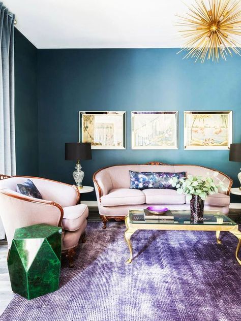 These 13 Teal Paint Colors Will Instantly Brighten Up Any Room Teal Walls Living Room, Bedroom Rules, Jewel Tone Living Room, Teal Paint Colors, Gold Living Room Decor, Gold Living, Carpet Bedroom, Gold Living Room, Teal Walls