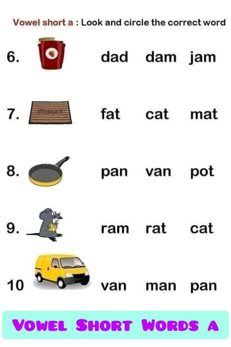 Short a /æ/: cat, short e /ɛ/: bed, short i /ɪ/: sit, short o /ɑ/: top, short u /ʌ/: sun. The term short vowel is used to refer to the sounds that most often correspond to the letters 'a, #shortvowel #sounds Short A Worksheets, Rhyming Words Worksheets, 1st Grade Reading Worksheets, Short Vowel Worksheets, Phonics Cvc, Teach English To Kids, Cvc Words Kindergarten, Kindergarten Phonics Worksheets, English Worksheets For Kindergarten