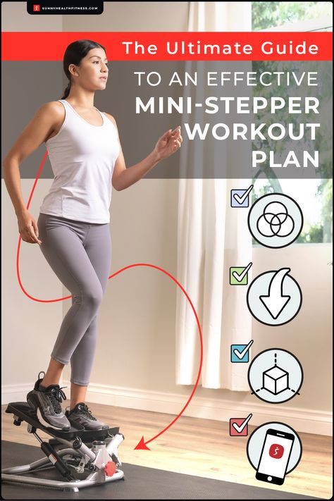 The Ultimate Guide to an Effective Mini-Stepper Workout Plan | Sunny Health and Fitness Home Stair Stepper Workout, 30 Day Stair Stepper Challenge, Mini Stepper Workout Plan At Home, Mini Stepper Exercises, 30 Day Mini Stepper Challenge, Mini Stair Stepper Workout Beginners, Mini Stair Stepper Workout, Mini Stepper Workout Plan, Steppers Workout